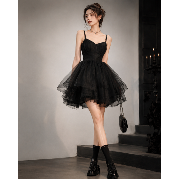 Spring and summer NEW dark department of sweet hot wind sling skirt organza skirt cold French dress female